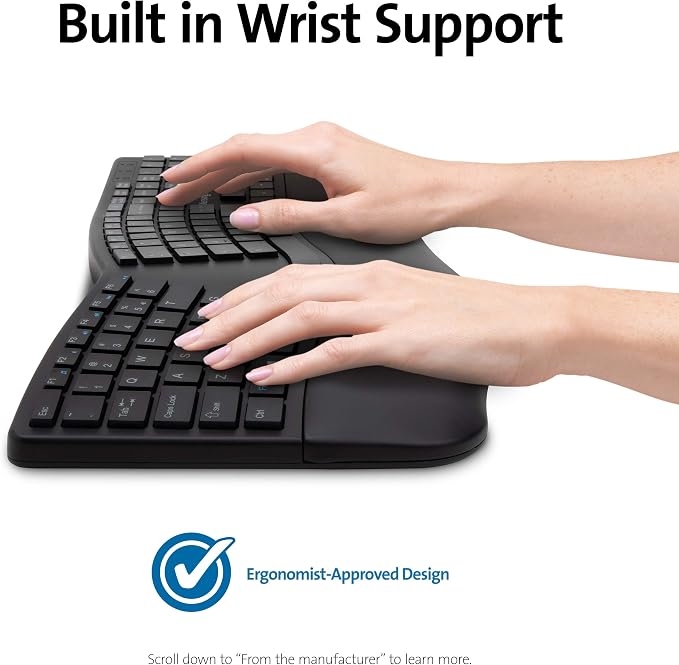 Kensington Pro Fit Ergonomic Wireless Keyboard, Bluetooth - Black (K75401US) - Image 4