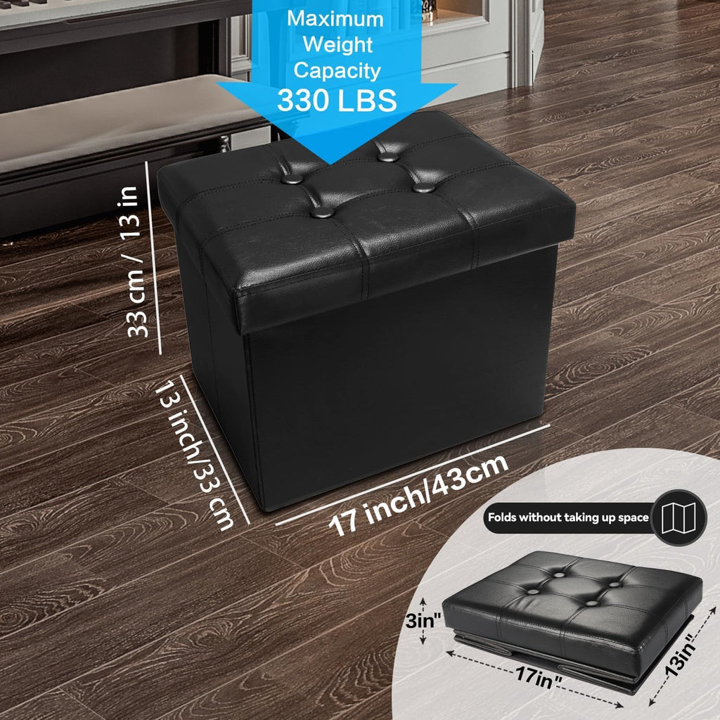 AmasSmile Ottoman with Storage,17" Folding Leather Foot Rest Chest,Black - Image 3