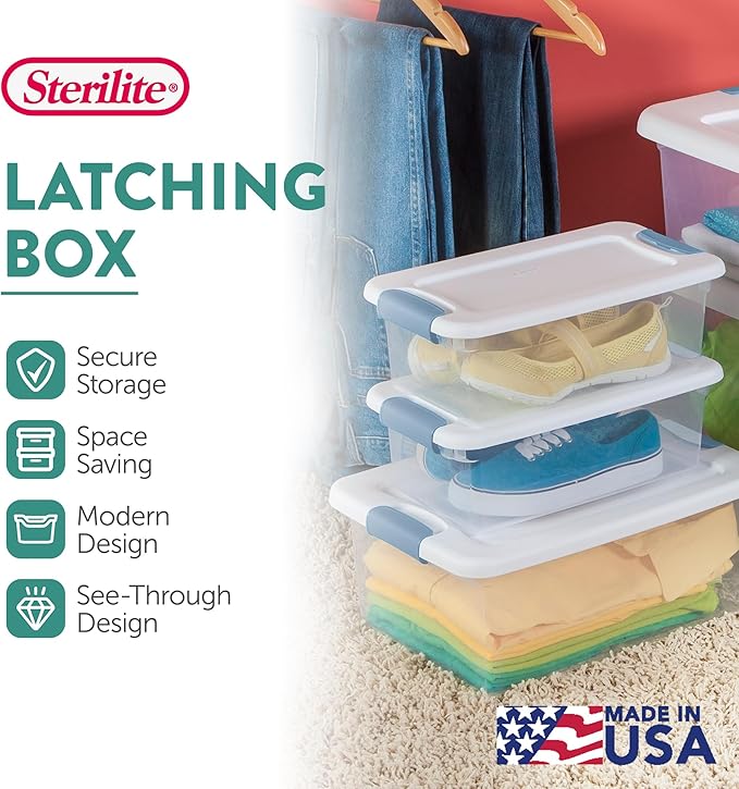 Sterilite 48-Pack Latching Box, Under Bed Storage Bins with Lids, Clear Plastic, 6 Quart - Heavy-Duty Organizing Containers for Closet, Bathroom, and Office - Image 3