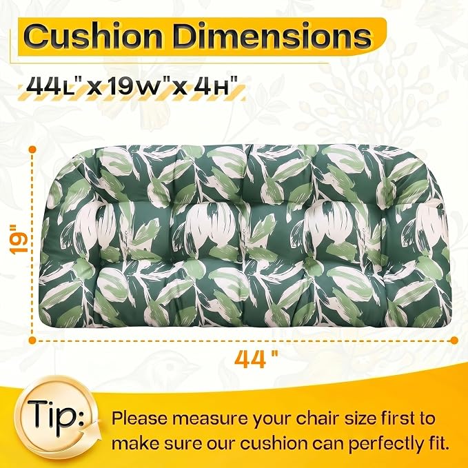 MAGIC ELEPHANT Outdoor Bench Cushion, Memory Foam Loveseat Cushion for Patio Furniture Wicker Chair, Settee Porch Swing Seat Cushion, 44 x 19 Inches (Forest Green Tulip) - Image 2