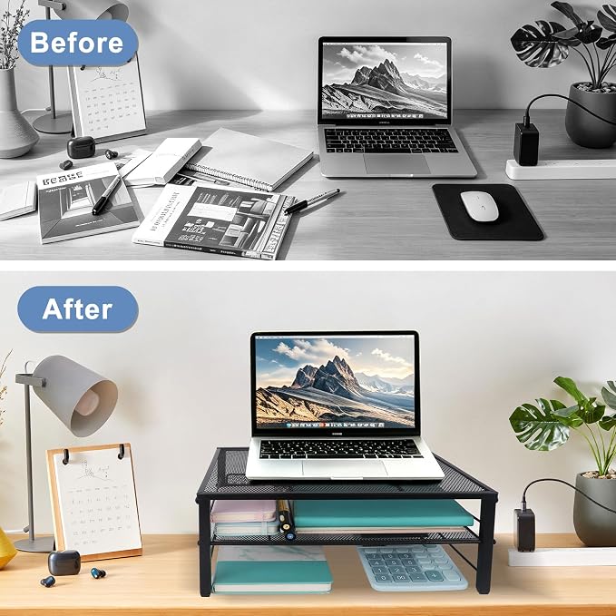 COSYAWN Metal Monitor Stand Riser, 2-Tier Desk Organizer for Laptop, 2 Pack - Image 6