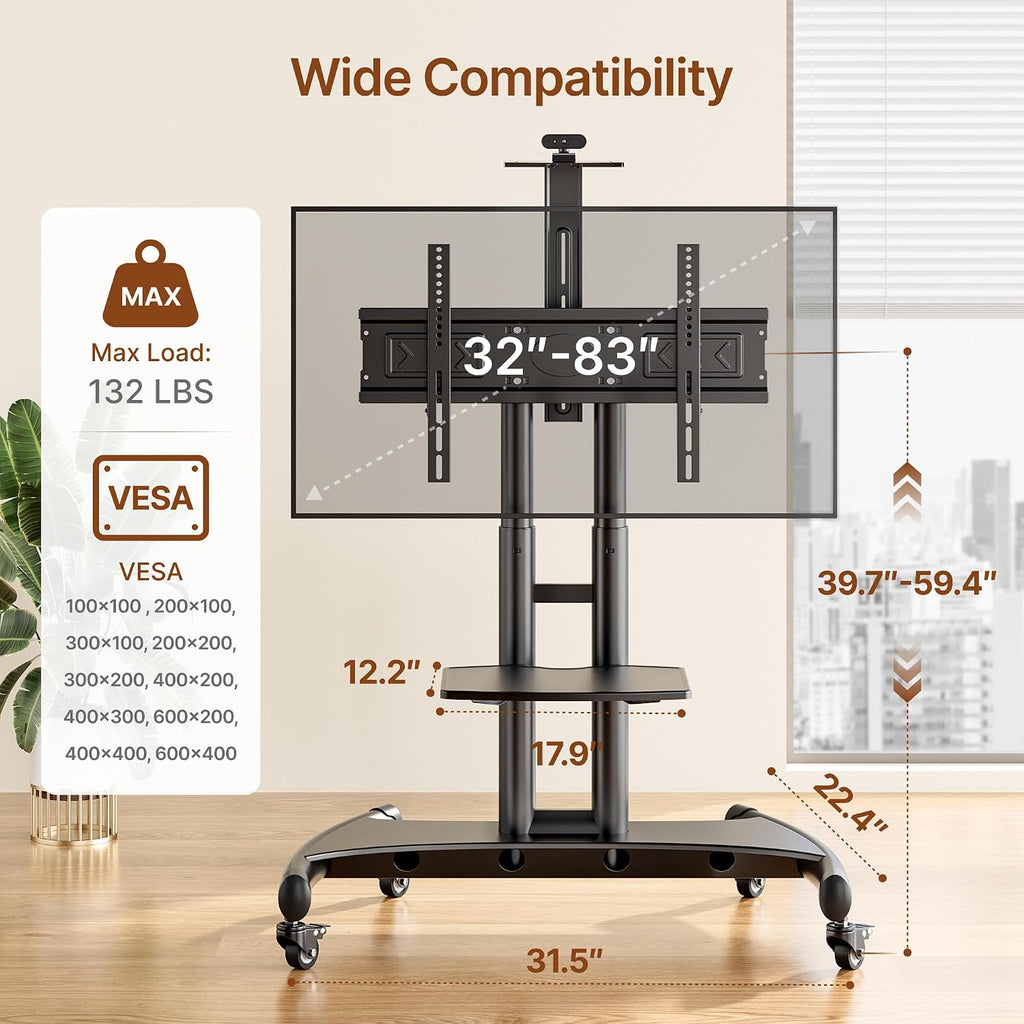 Rolling TV Stand with Shelf&Camera Rack for 32-83" TV up to 132lbs - Image 7