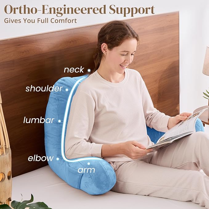 Sasttie Reading Pillow for Bed, Back Pillow for Sitting Up, Blue | 21" Backrest Support Cushion for Couch, Sofa, and Floor, Dorm Essentials, OEKO-TEX, Adjustable Down Alternative Fill - Image 4