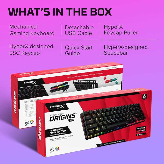 HyperX Alloy Origins 65 - Mechanical Gaming Keyboard – Compact 65% Form Factor - Linear Red Switch - Double Shot PBT Keycaps - RGB LED Backlit - NGENUITY Software Compatible,Black - Image 10