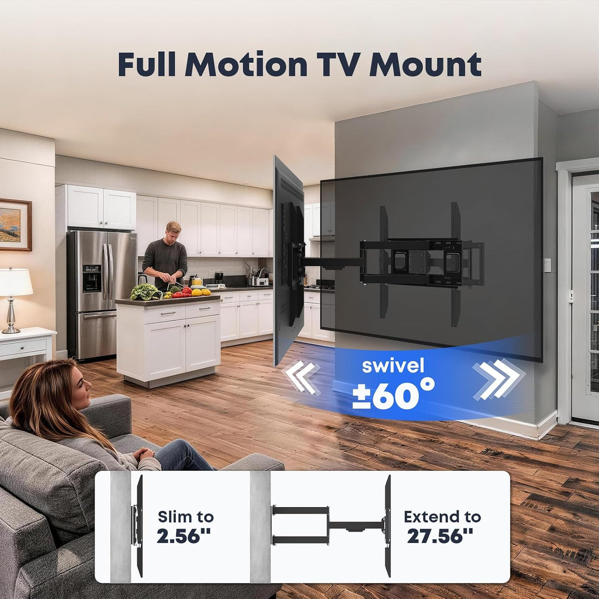60-120" Heavy Duty Full Motion TV Wall Mount, Holds 264 lbs - Image 5