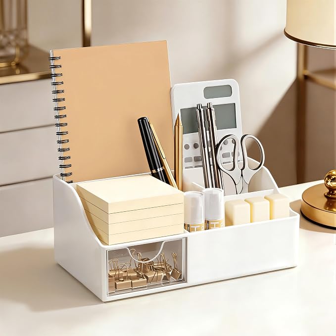 HBlife Acrylic Desk Organizer with Drawer, Pen & Pencil Holder, Multifunctional Desktop Caddy for Office Supply and Organization - Image 6