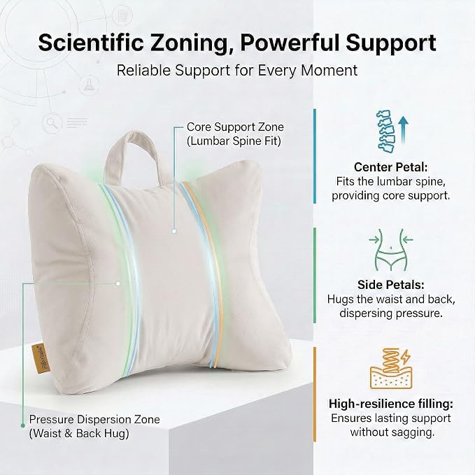 Lumbar Support Pillow for Office Chair and Car Seat, Misty White | Ergonomic back support cushion with a removable, washable corduroy cover for desk chairs, sofas, recliners and driving - Image 3