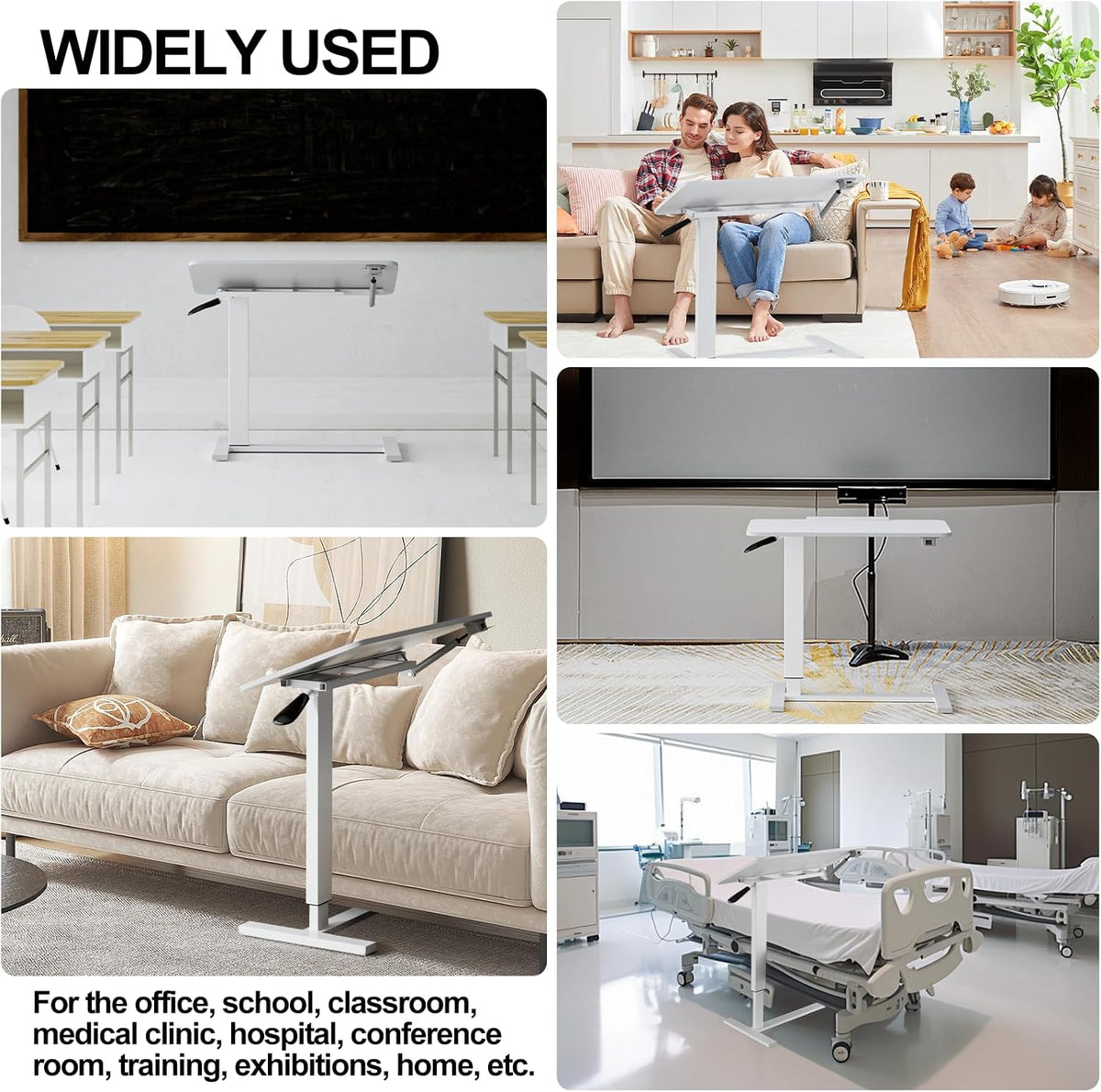 32" 0-50° Tiltable Pneumatic Adjustable Overbed Table with Wheels - Image 8