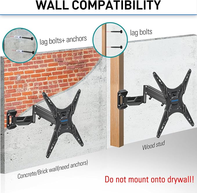 MOUNTUP Height Adjustable TV Wall Mount for 26-55 Inch TVs, Spring Arm Full Motion Articulating TV Bracket Mount with Smooth Swivel Tilt & Safe Corner Installation, 400x400mm VESA, 11-66 lbs - Image 9
