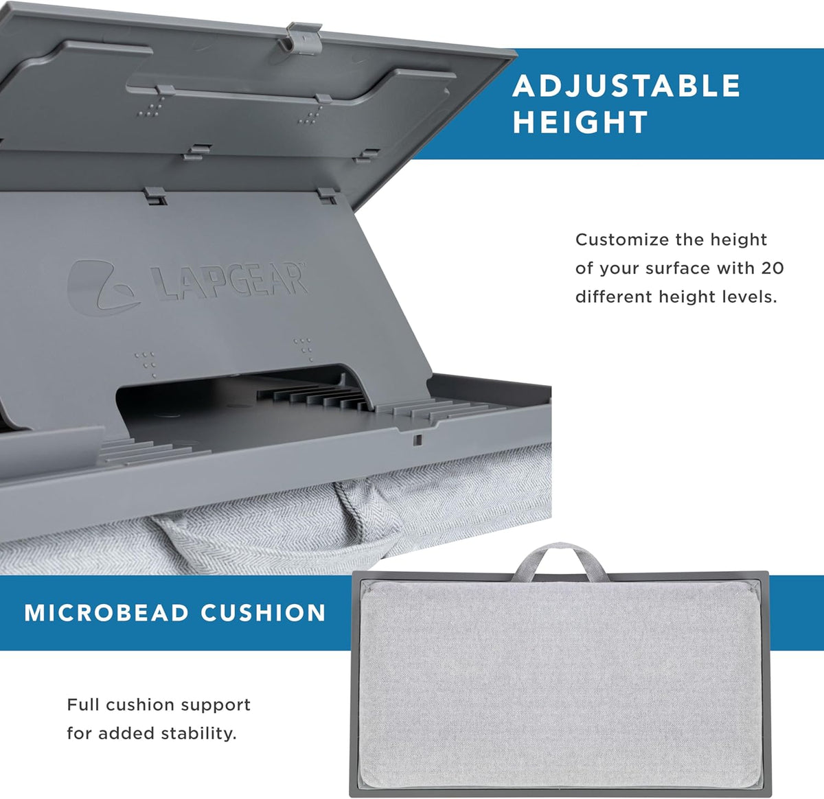 LAPGEAR Ergo Pro Lap Desk with 20 Adjustable Angles, Mouse Pad, and Phone Holder - Gray - Fits up to 15.6 Inch Laptops and Most Tablets - Style No. 49405 - Image 4