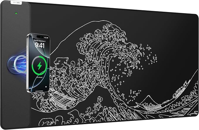 Magnetic Wireless Charging Mouse Pad, 31.5"x15.8" Large Desk Mat | Waterproof Mousepad, Smooth Glide, Stitched Edge, Non-Slip Rubber Base, Desk Pad Computer Keyboard Mat, No Adapter by abcmat