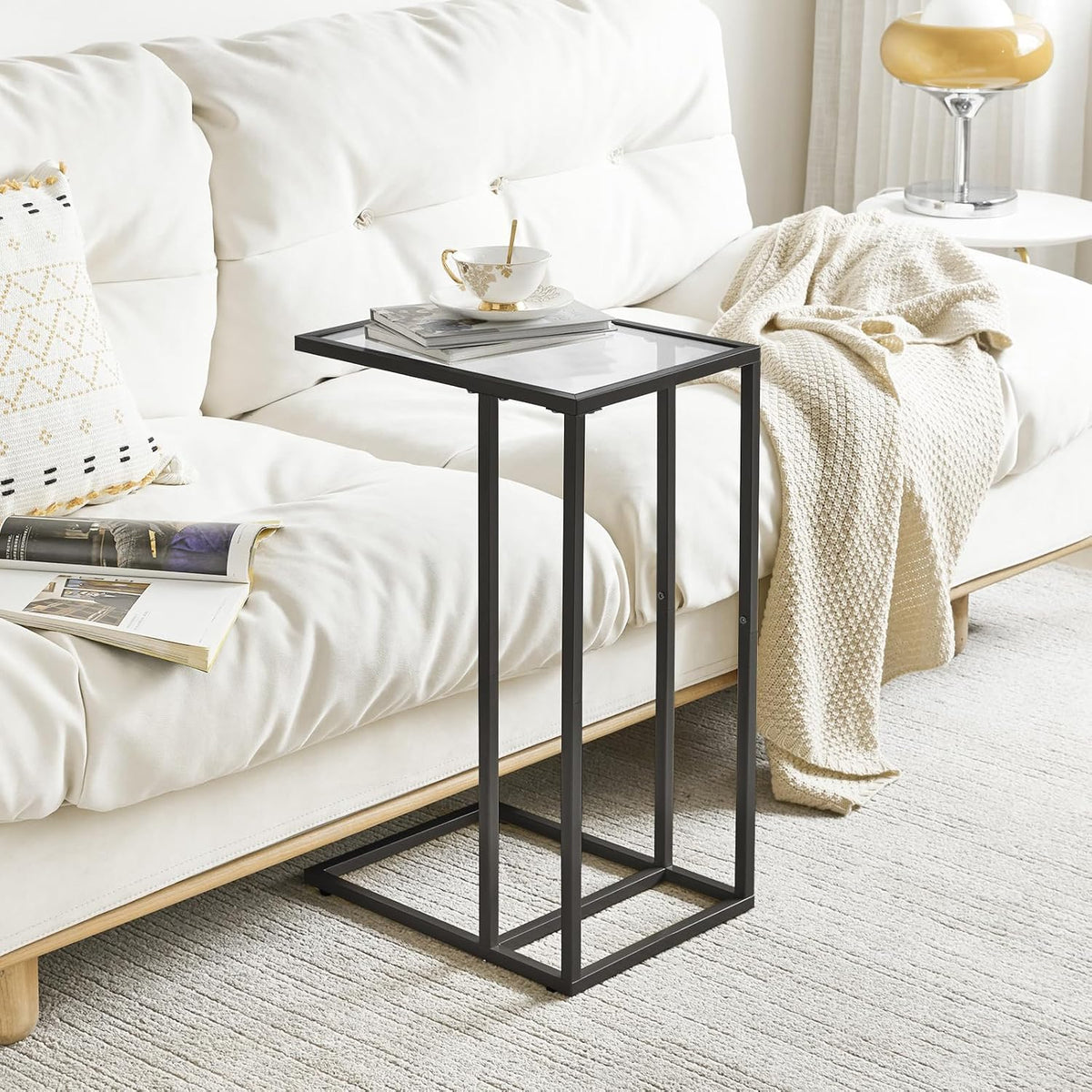 YMYNY C-Shaped End Table, Tempered Glass Side Table for Small Space - Image 2