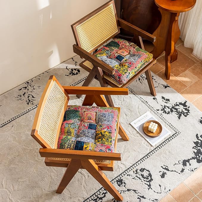 vctops Boho Paisley Chair Cushions with Ties Patchwork U-Shaped Soft Cozy Cotton Linen Chair Pads Non Slip Seat Cushions for Indoor Dining Room and Kitchen Chairs (Pink A,18"x18") - Image 3