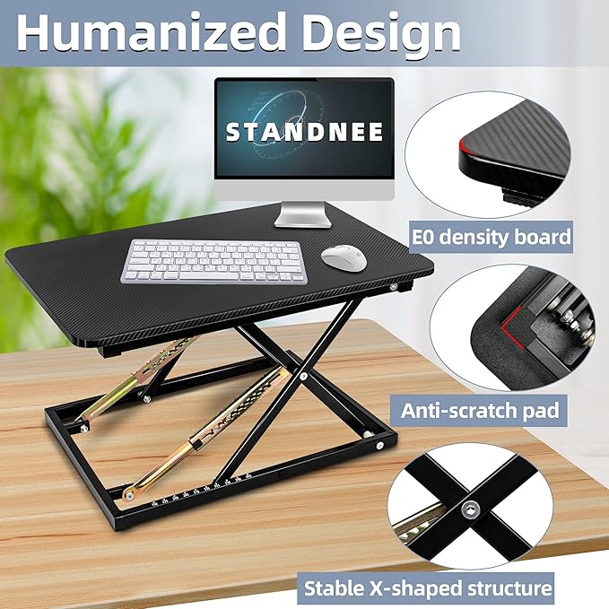 Standing Desk Converter, Height Adjustable Sit Stand Desk Converter, Fully Assembled Monitor Desk Riser for Standing or Sitting, Black, Pattern - Image 7
