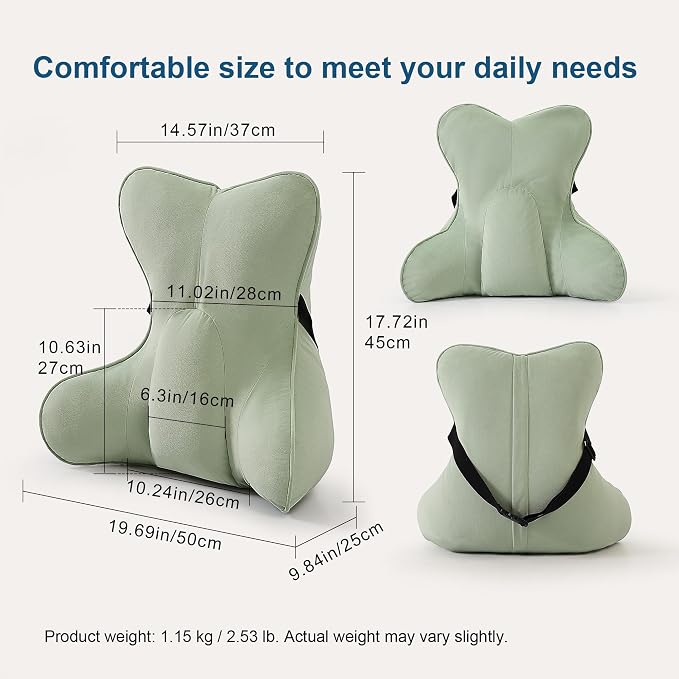 Lumbar Support Pillow (Pat. Pend) for Couch & Recliner, Ergonomic Chair Back Support for Lower Back Pain Relief, Back Support for Couch, with Adjustable Strap to Stay in Place, Celadon Green - Image 2