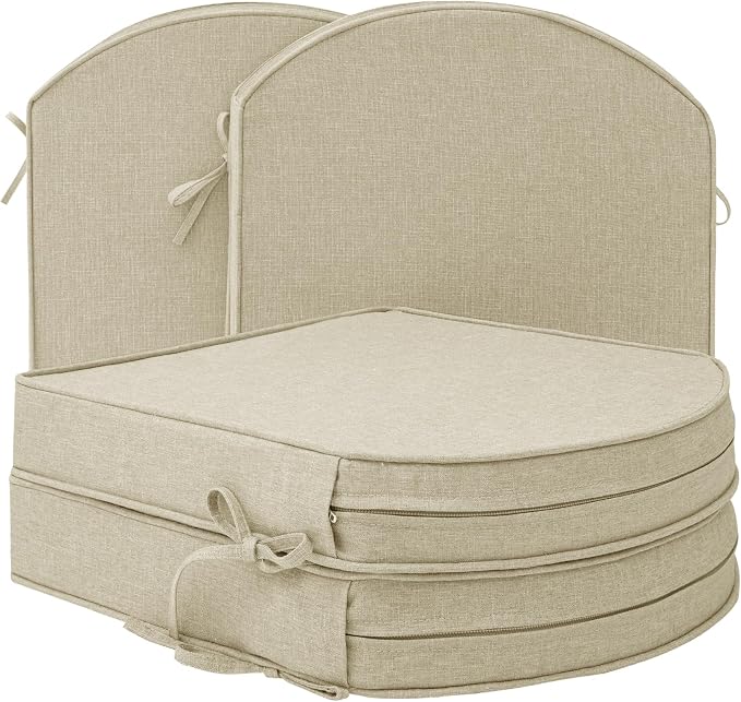 Outdoor Chair Cushions, D Shaped, Set of 4, 18.5 x 16 Inch, Beige | Fade-Resistant, Water-Resistant, Patio Furniture Seat Chair Pads Replacement, Non-Slip Bottom with Ties, Removable Cover by Unknown