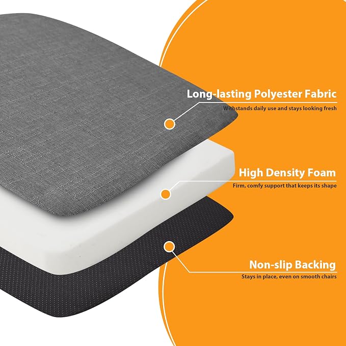 Ruqmuis Chair Cushions for Dining Chairs, 2" Thick Seat Cushions for Kitchen Chairs, D-Shaped Chair Pads with Washable Cover, Ties and Non Slip Backing, 17'' x 16'', Set of 6, Dark Grey - Image 4