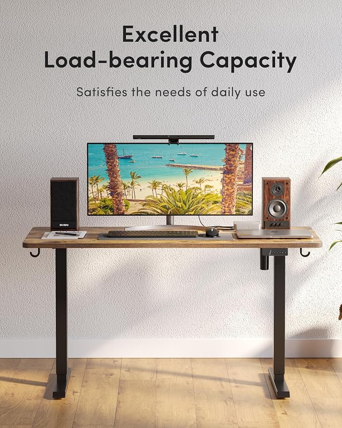 DESINO Standing Desk, 48 × 24 Inches Electric Height Adjustable, Sit and Stand Up, Computer Office Desk with Splice Board, Black Frame/Rustic Brown TOP - Image 6