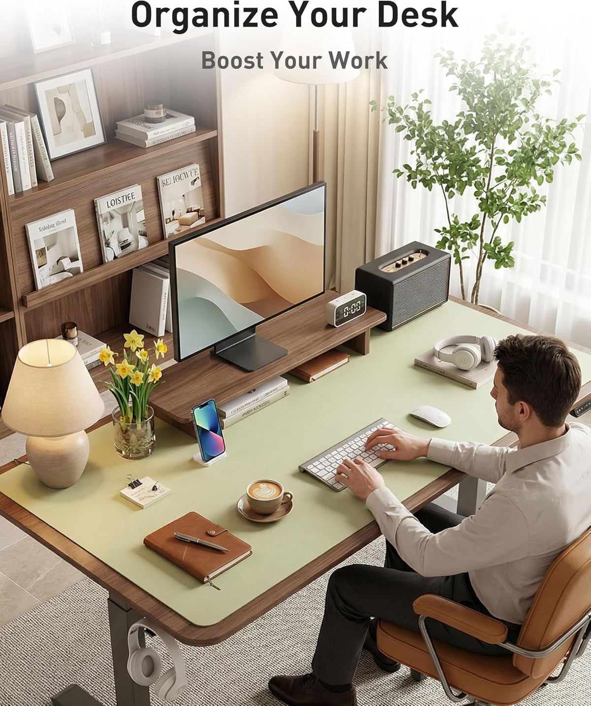 Aothia Faux Leather Desk Mat - Large Mouse Pad, Non-Slip PU Leather Blotter, Waterproof Writing Surface for Office and Home (Grass Green, 63" x 17") - Image 8