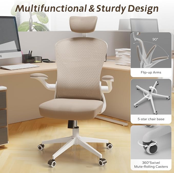 Ergonomic Office Desk Chair High Back Mesh Computer Chair | 360° Swivel Adjustable Lumbar Support & Flip-Up Armrests capacity 300 lbs capacity - Image 6