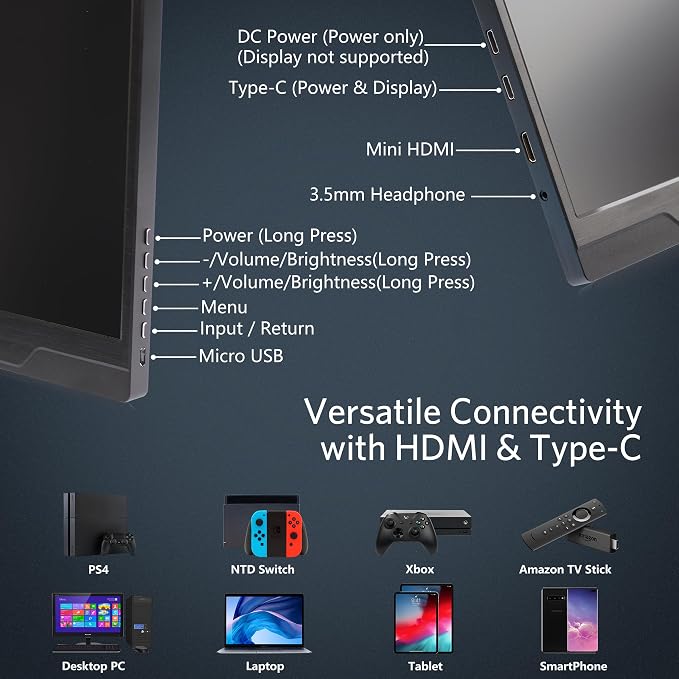 cocopar Portable Monitor 17.3 Inch 1080P FHD 60Hz 100% sRGB Travel Monitor with Speaker HDMI USB-C Second Screen for Laptop MacBook Surface PC Xbox PS4/5, VESA Mountable, with Full Cover Stand - Image 3