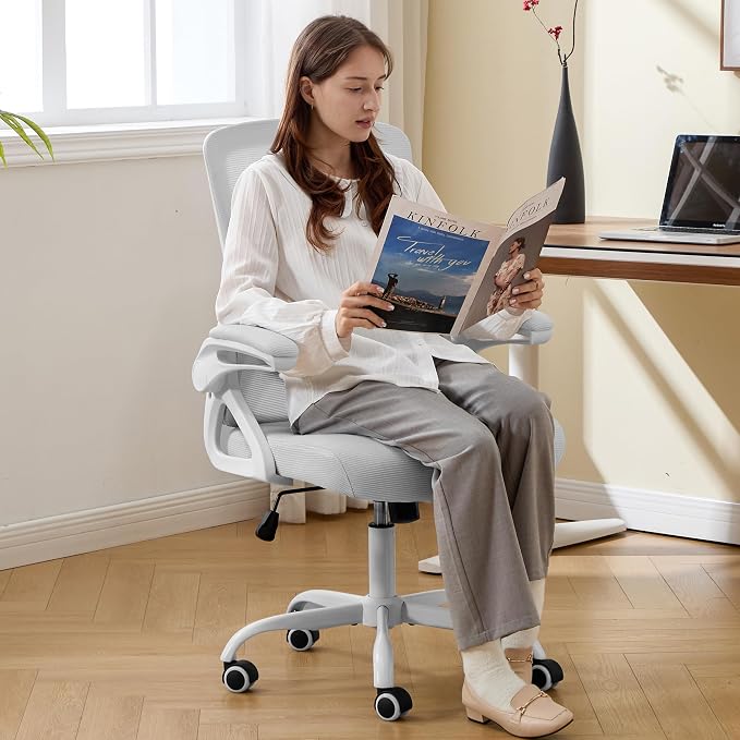 Ergonomic Office Chair Desk Chair with Adjustable Lumbar Support | Mesh Computer Chair Home Office Desk Chair with Flip-up Armrests Executive Task Chair Comfy Mesh Gaming Chair(Gray) - Image 8