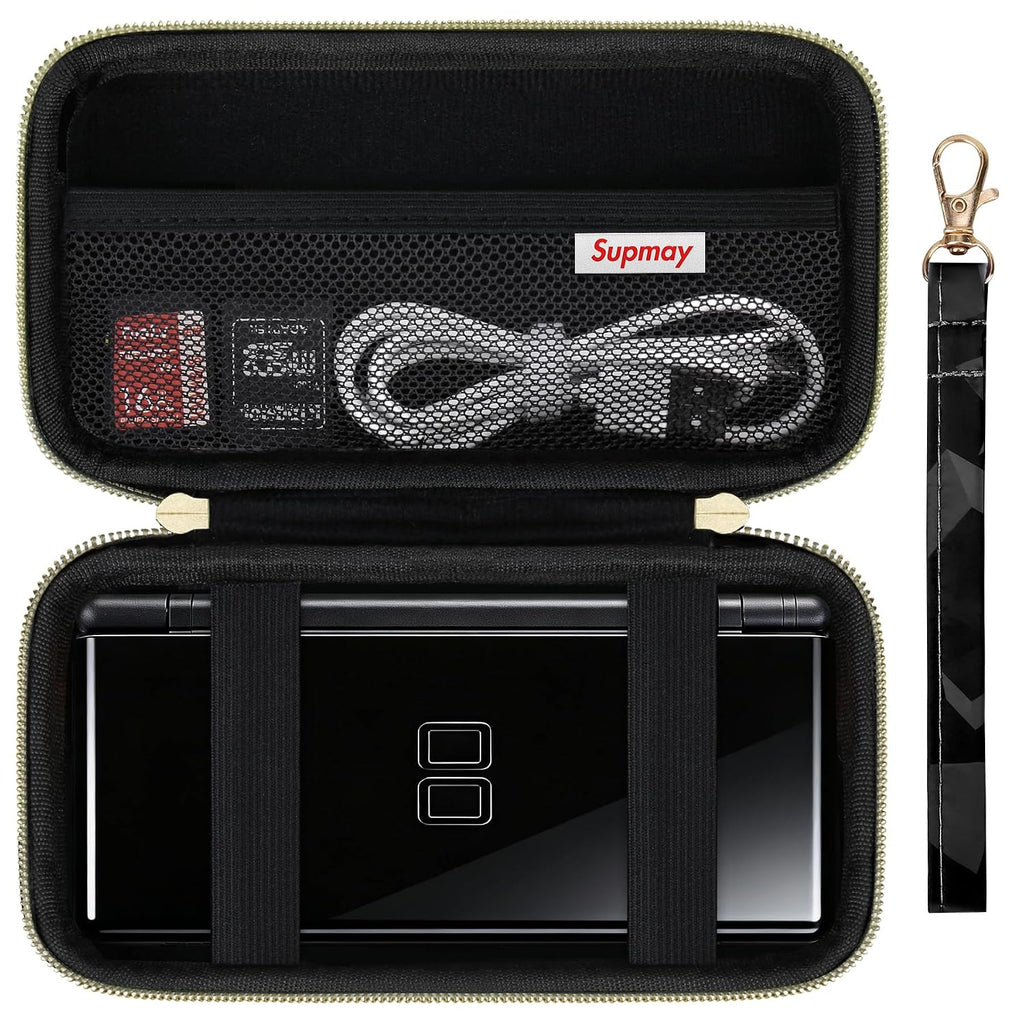 Supmay Hard Carrying Case Compatible with Nintendo DS Lite NDSL, Gameboy Advance Games Storage Holder Travel Bag with Mesh Pocket for USB Charging Cable, Stylus, Earphones, Game Cartridge, Black by Supmay