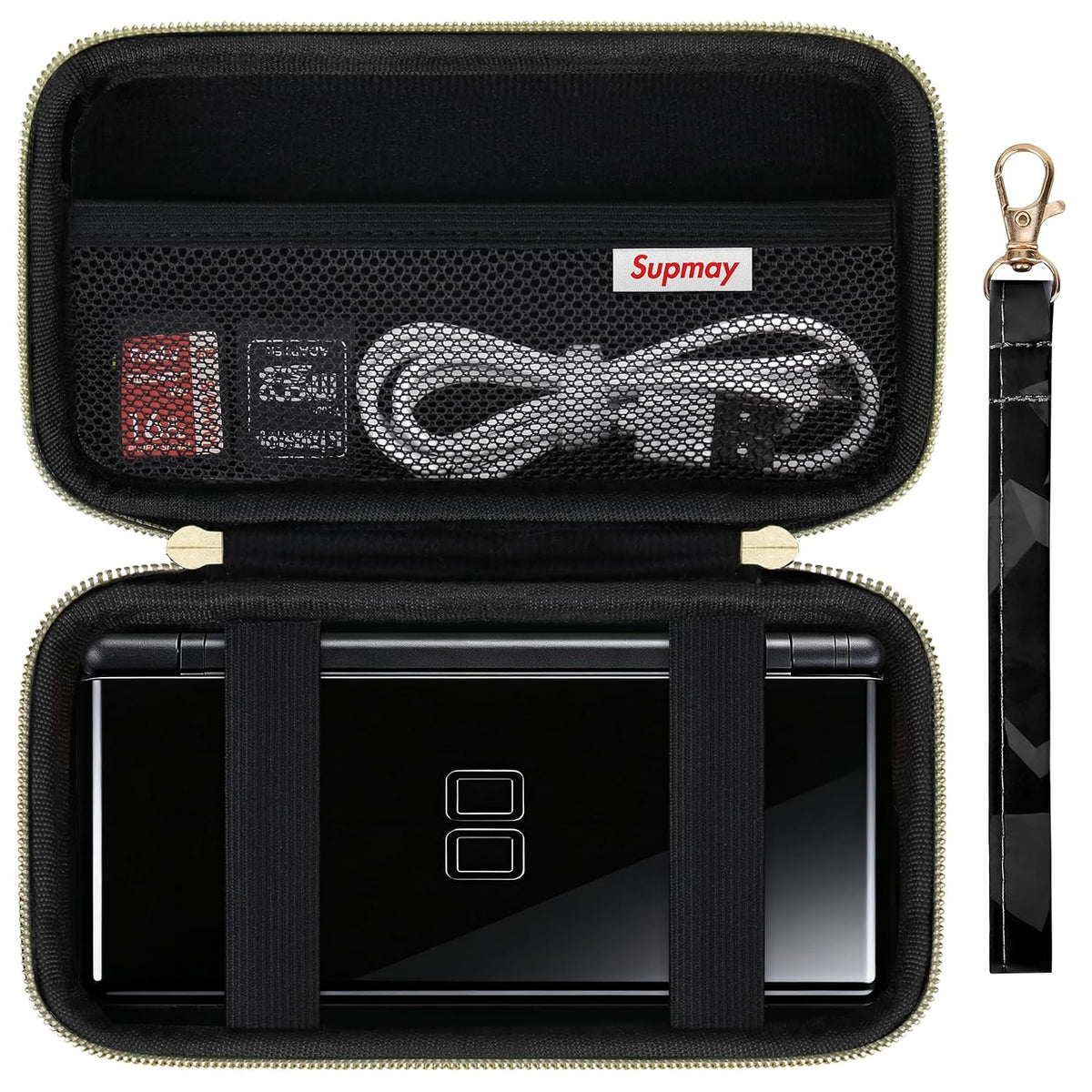Supmay Hard Carrying Case Compatible with Nintendo DS Lite NDSL, Gameboy Advance Games Storage Holder Travel Bag with Mesh Pocket for USB Charging Cable, Stylus, Earphones, Game Cartridge, Black by Supmay
