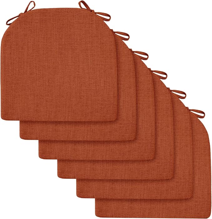 downluxe Indoor Chair Cushions for Dining Chairs, Soft and Comfortable Textured Foam Kitchen Chair Pads with Ties and Non-Slip Backing, 16" x 16" x 2", Orange, 6 Pack - Image 2