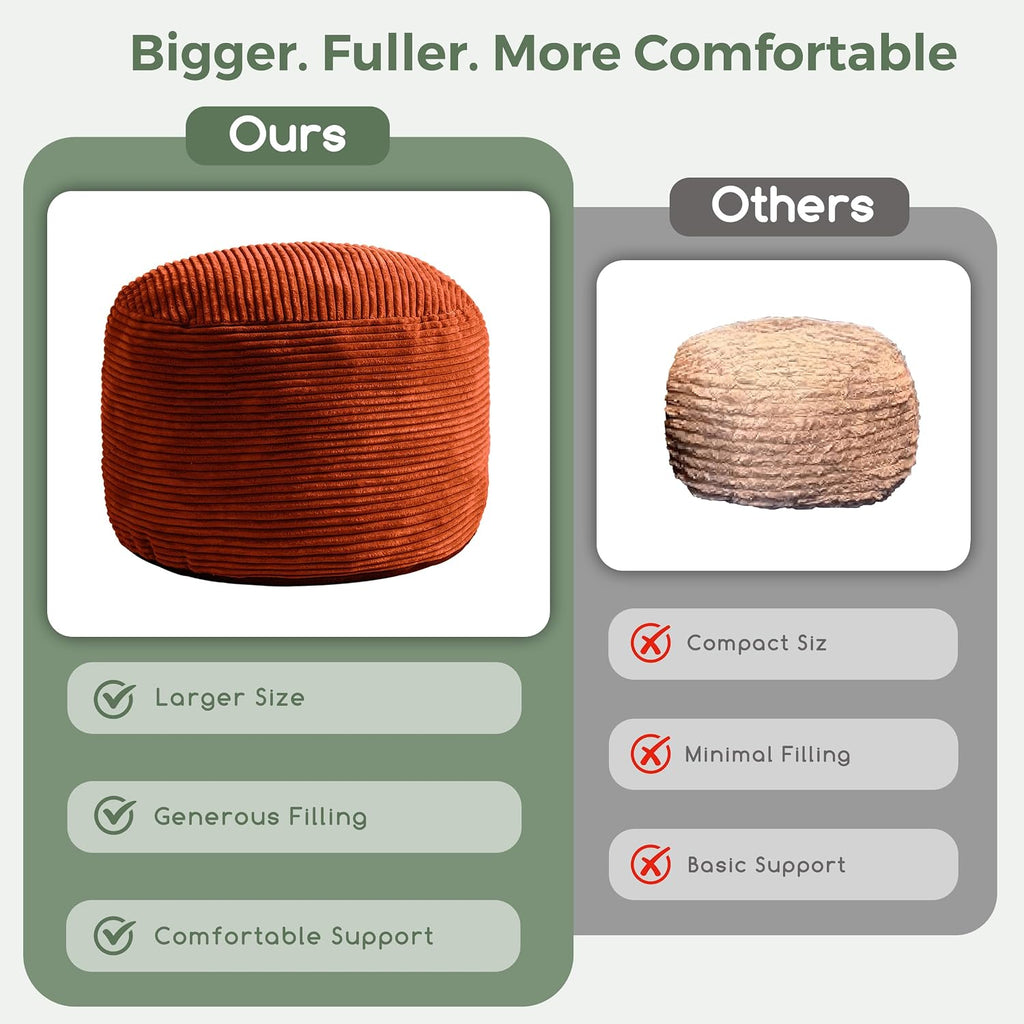 HIGOGOGO Round Stuffed Pouf Ottoman, Corduroy Poufs with Foam Chunk Filling, Furry and Fluffy Pouf Foot Stool Storage Ottoman, 20 X 15 Floor Poufs Foot Rest for Living Room, Terra Cotta - Image 6