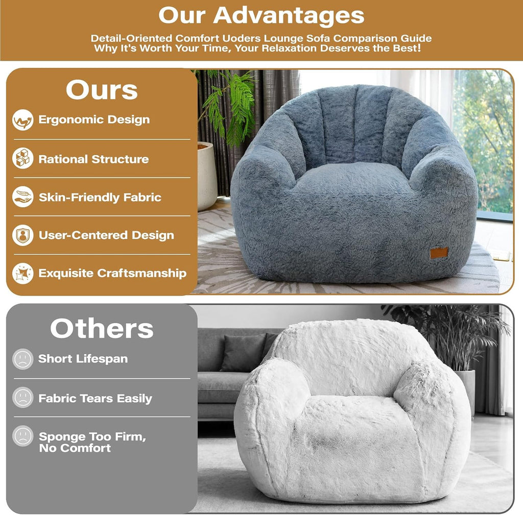 Giant Bean Bag Chair for Adults, Teens and Kids, Cozy Fluffy Corduroy Beanbag Chair with Filler, Large Floor Lounge Sofa for Living Room, Bedroom, Dorm, Gaming and Reading(XL-Navy) - Image 7