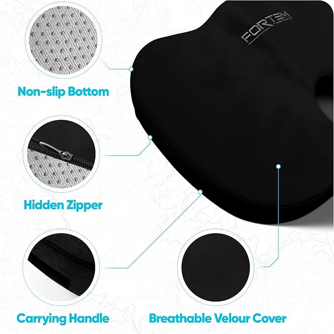FORTEM Seat Cushion & Lumbar Support for Office Chair, Wheelchair, Car | Memory Foam | Ergonomic Design | Washable Cover | Non Slip | Black - Image 4