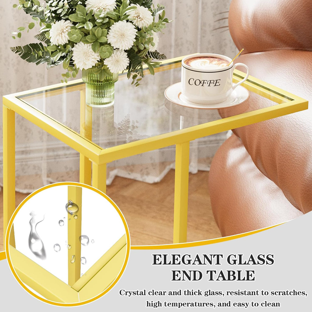 C Table Side End Table, Small C Shaped Table for Sofa,Glass Couch Sofa Tray Snack Table for Living Room, Bedroom,TV Tray Table for Small Space,Accent Coffee Table,Nightstand with Metal Frame(Yellow) - Image 5