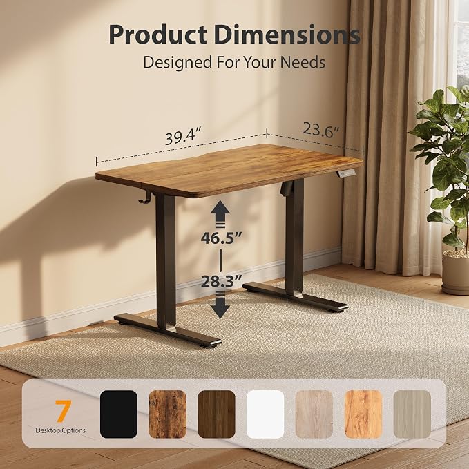 Cubiker Standing Desk, 40x24 Inches Sit Stand Home Office Desk, Electric Stand up Desk, Adjustable Desk with Splice Board, Black Frame/Rustic Brown Top - Image 2