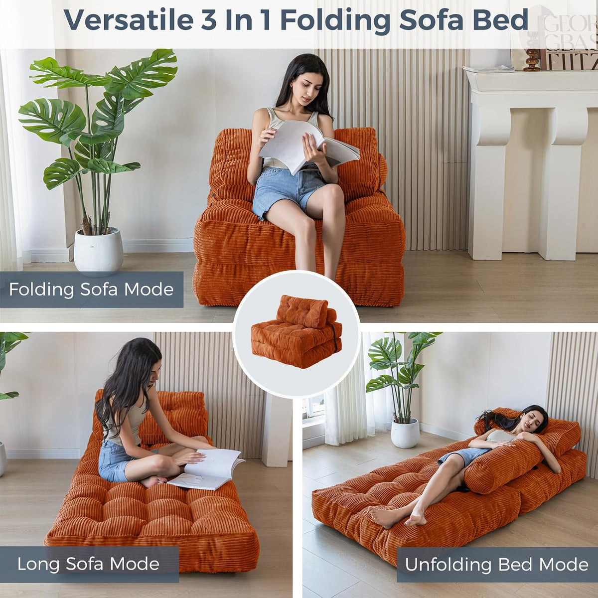 MAXYOYO Folding Sofa Bed, Convertible Chair Bed with Pillow - Image 3