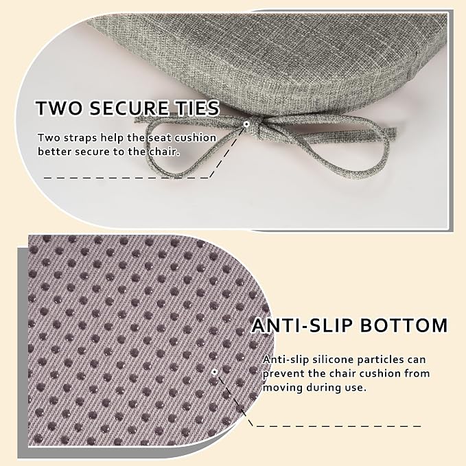 ELFJOY Non-Slip Chair Cushions for Dining Chairs Light Grey 16.7"x16" | 4 Pack, with Ties and Washable Cover, U Shape, Breathable Fabric, for Kitchen Dining Office Folding Chairs，Comfortable - Image 4