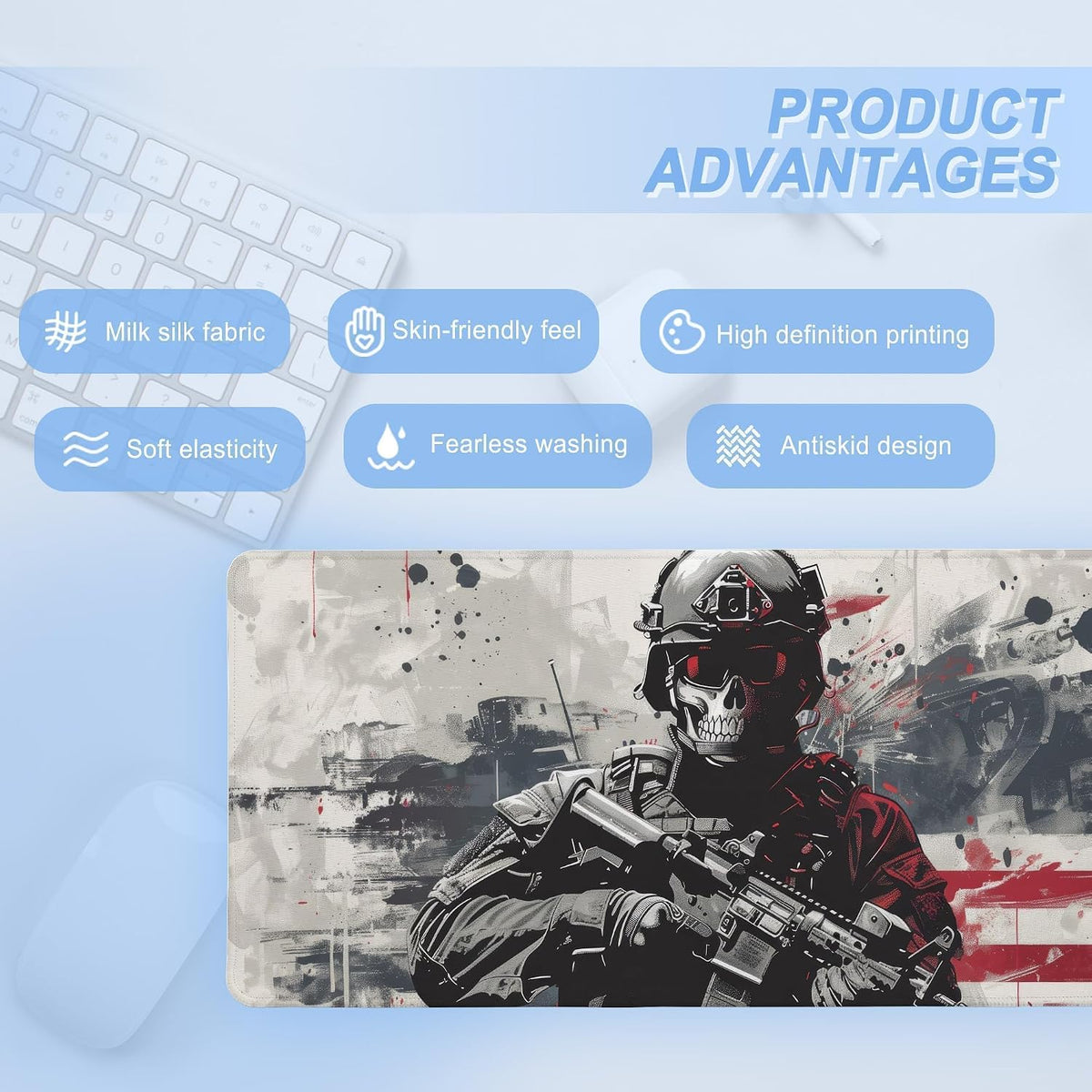 XXL Military Skull American Flag Mouse Pad Rubber Desk Mat 35.4×15.7 in - Image 2