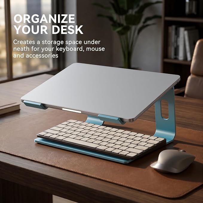 SOUNDANCE Laptop Stand, Aluminum Computer Riser, Ergonomic Laptops Elevator for Desk, Metal Holder Compatible with 10 to 15.6 Inches Notebook Computer, Navy Blue - Image 4