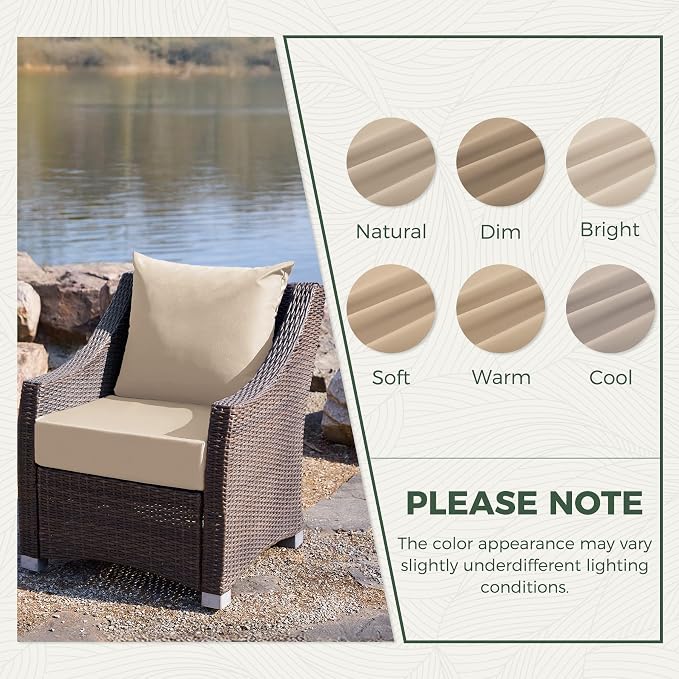Outdoor Cushions for Patio Furniture, Outdoor Seat Cushion Set 24 x 24 x 4 Inch, Waterproof & Fade Resistant Outdoor Chair Cushions, Deep Seat Patio Cushion with Removable Cover, Beige - Image 6