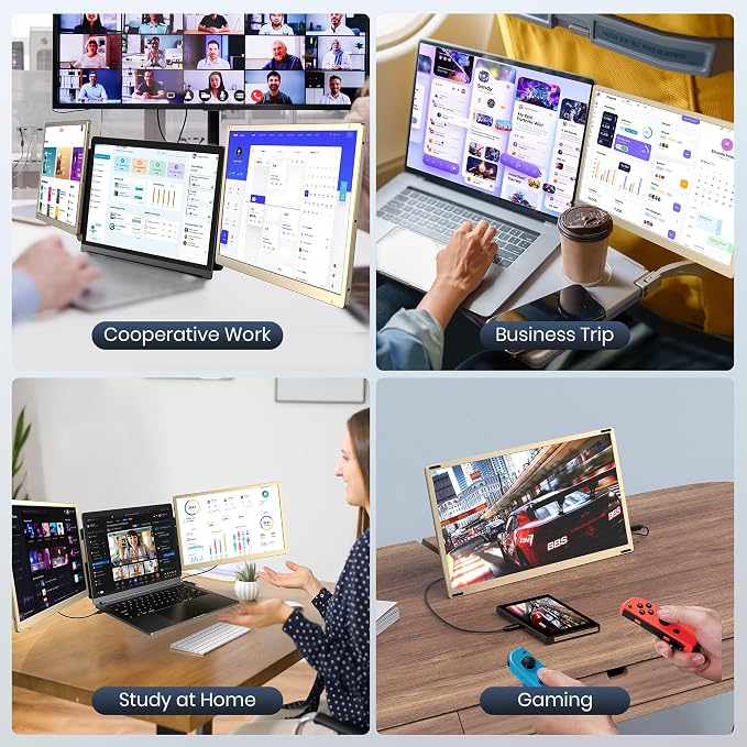 15.6" Laptop Screen Extender, 1080P FHD IPS Triple Portable Monitor, Detachable & Multiple Modes, USB-C/HDMI Plug-Play Monitor Extender for Mac/Win/Android, Fits 13-17" Laptops - Image 7
