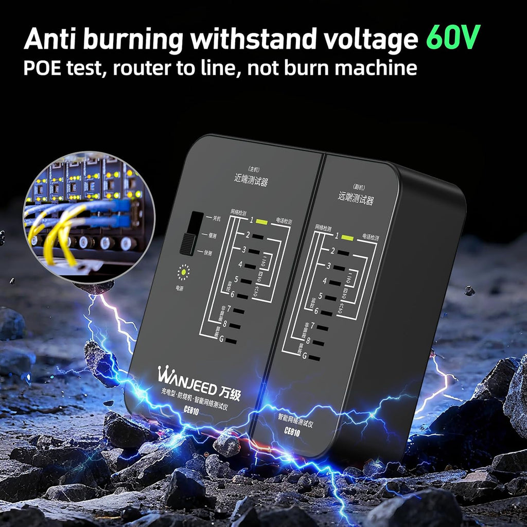 Professional Rechargeable Network Cable Tester - for RJ45/RJ11/RJ12, Tests CAT5/CAT5e/Cat6/Cat6a/CAT7 UTP/STP, PoE & CAT3, Wire Mapping, Fault Finder-Black-CE810 - Image 7