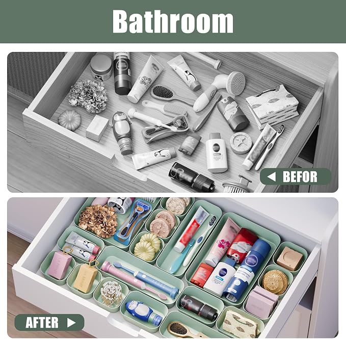Drawer Organizers Bins 18 PCS for Bathroom Makeup Desk Office | with Non-slip Pads, 4 Sizes, Plastic Tray, Vanity Organizer, Kitchen Utensils Organizer - Image 7