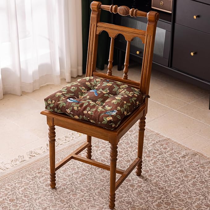 vctops Farmhouse Brid Print Chair Cushions with Ties U-Shaped Soft Comfortable Chair Pads Non Slip Seat Cushions for Indoor Dining Room and Kitchen Chairs (Coffee,18"x18") - Image 2