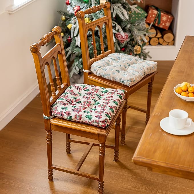 vctops Christmas U-Shaped Chair Cushions with Ties (Pattern D,16"x16") | Soft Comfortable Linen Textured Chair Pads Non Slip Seat Cushions for Indoor Dining Room and Kitchen Chairs - Image 4