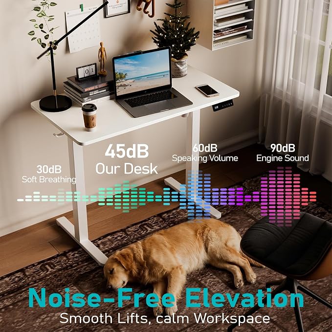 35" Electric Standing Desk, Small Sit Stand up Desk, White | Height Adjustable Computer Desk for Home Office, Compact Work & Gaming Desk with Cable Management and Stable Steel Frame - Image 8