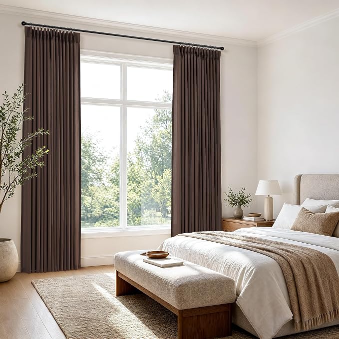 Hokibero Coffee Pinch Pleated Linen Curtains 84 Inch Long for Living Room | Brown Light Filtering Sheer Curtain,Pinch Pleat Back Tab Hooks Rings,Boho Textured Privacy Drapes for Bedroom Window,2 Panels - Image 7
