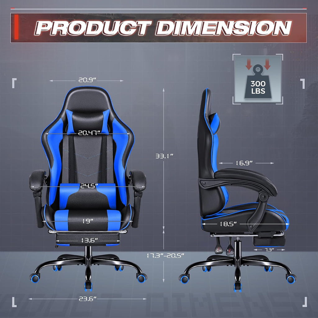 Furmax Gaming Chair, Video Game Chair with Footrest and Massage Lumbar Support, Swivel Seat Height Adjustable Computer Chair with Headrest, Racing E-Sport Gamer Chair (Blue) - Image 3