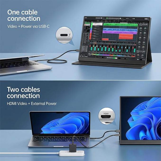 14 Inch Portable Monitor 1920x1200 IPS 16:10 Laptop Screen Extender, HDR FreeSync USB-C HDMI External Travel Monitor with Smart Cover & Dual Speakers for Mac PC PS5 Xbox Switch - Image 4