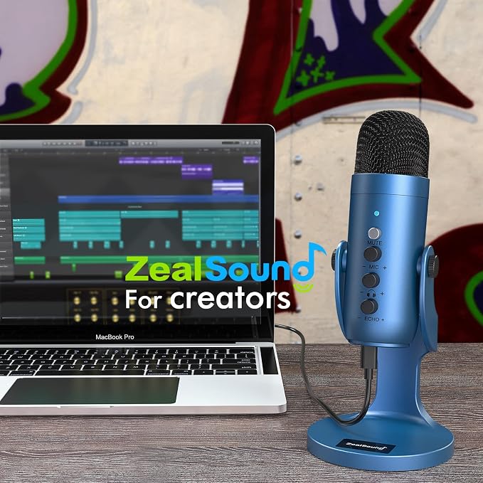 ZealSound Podcast Microphone for PC, Noise Cancellation USB Mic with Gain, Volume Adjustment & Mute Button, Monitoring & Echo, for YouTube, TikTok, Podcasting, Streaming, iPhone, iPad, Android(Blue) - Image 6