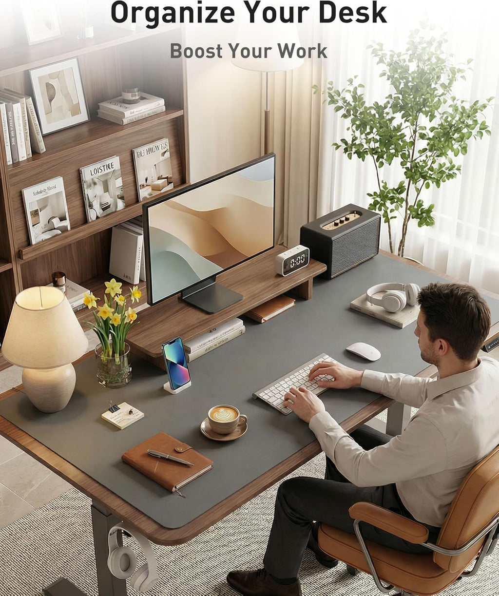 Aothia Faux Leather Desk Mat - Large Mouse Pad, Non-Slip PU Leather Blotter, Waterproof Writing Surface for Office and Home (Grey, 42" x 17") - Image 8